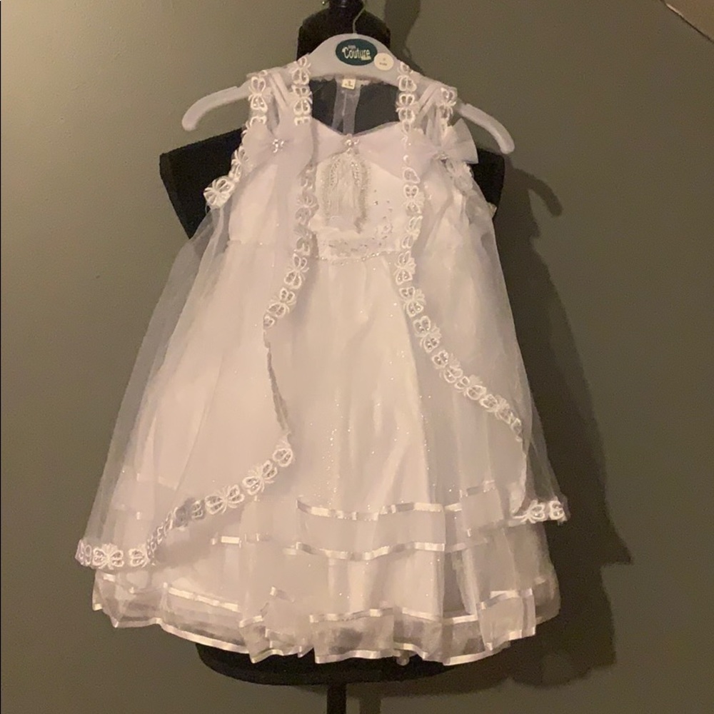 White baptism dress with cover up NWT